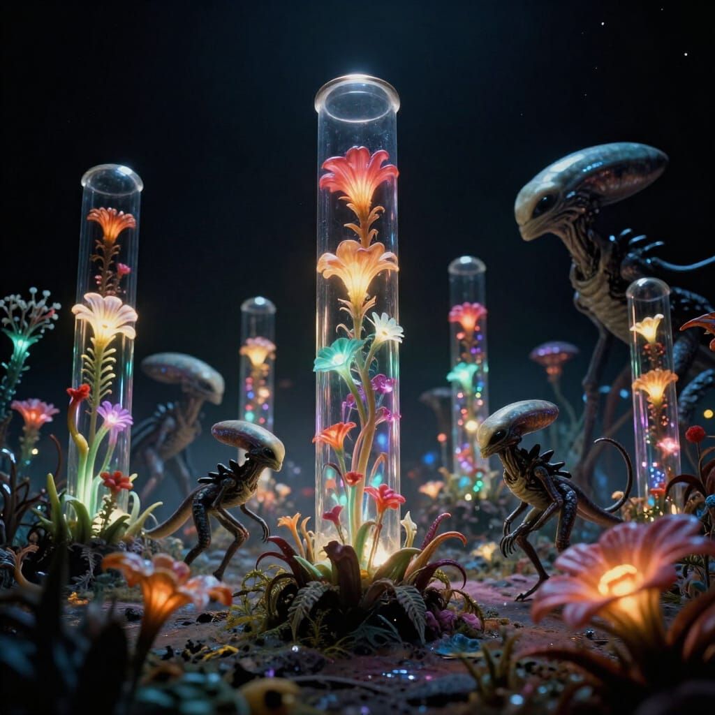 Bioluminescent Alien Flora and Fauna Cinematic Landscape