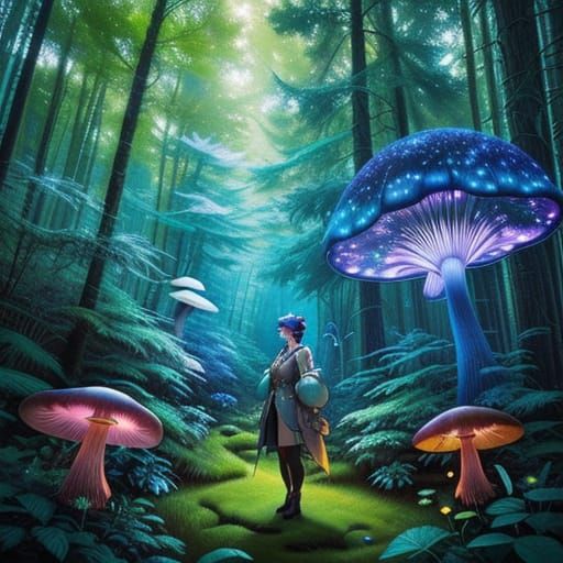 Whimsical Art Nouveau Studio Ghibli Character in an Enchante...