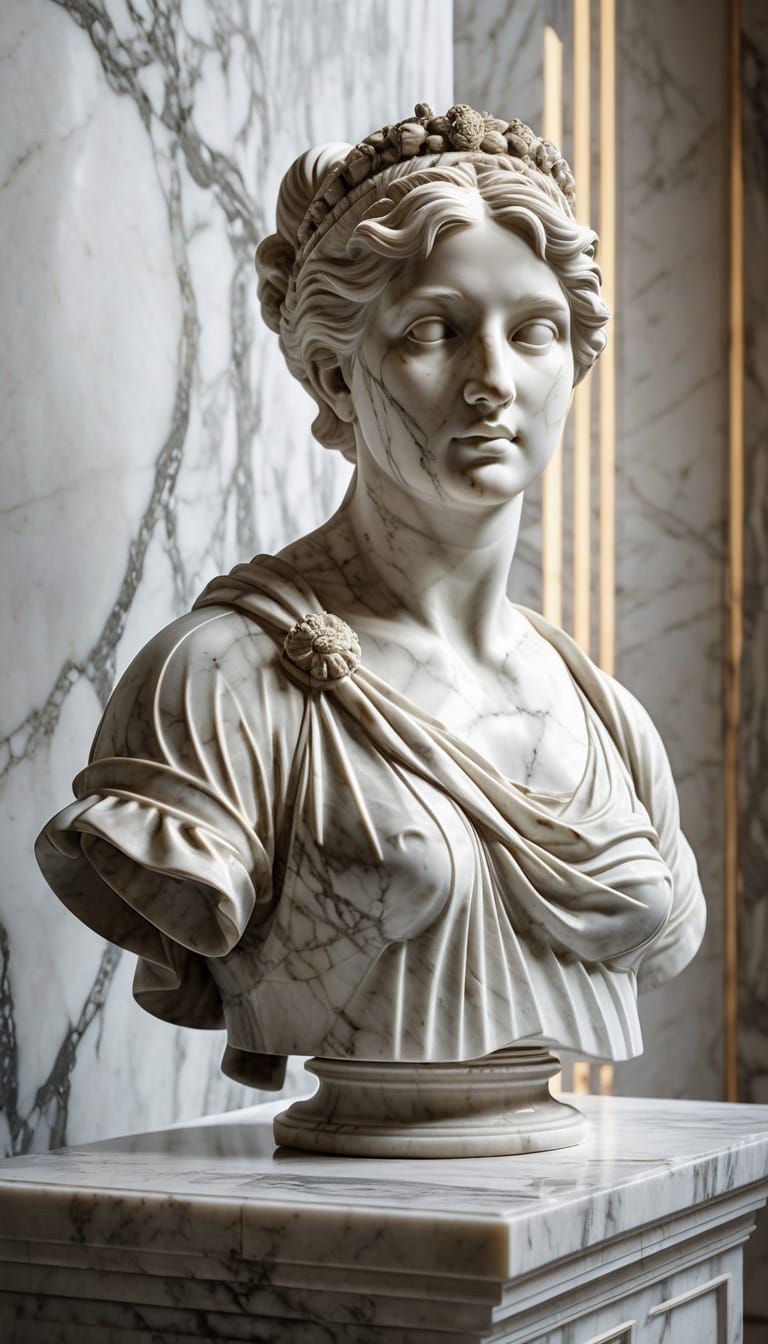 Elegant Neoclassical Marble Bust in Warm Golden Light