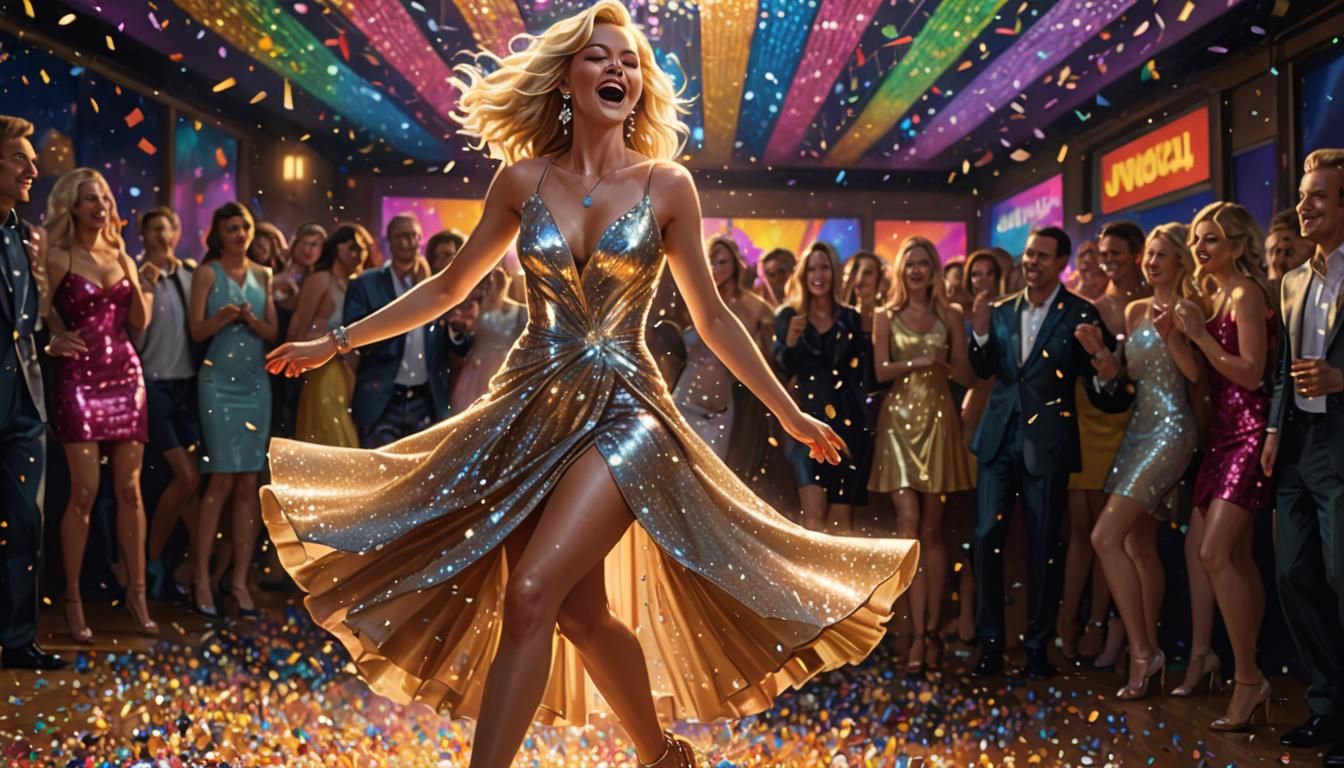 Sparkling Woman Disco Dancing in Hyperrealistic Style