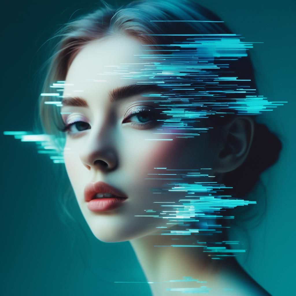 Ethereal Dream Portrait in Glitch Art Style