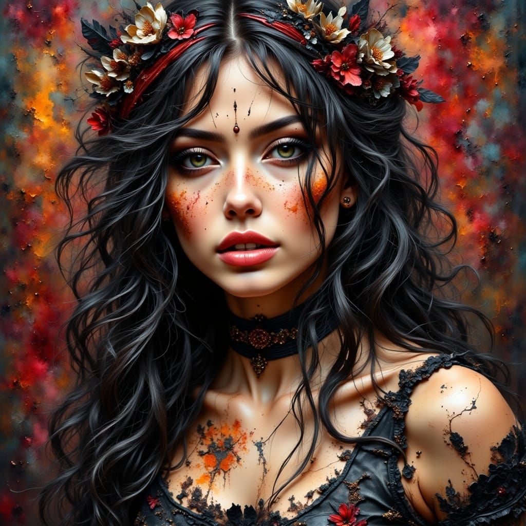 Grunge Queen Portrait in Smokey Watercolor Style