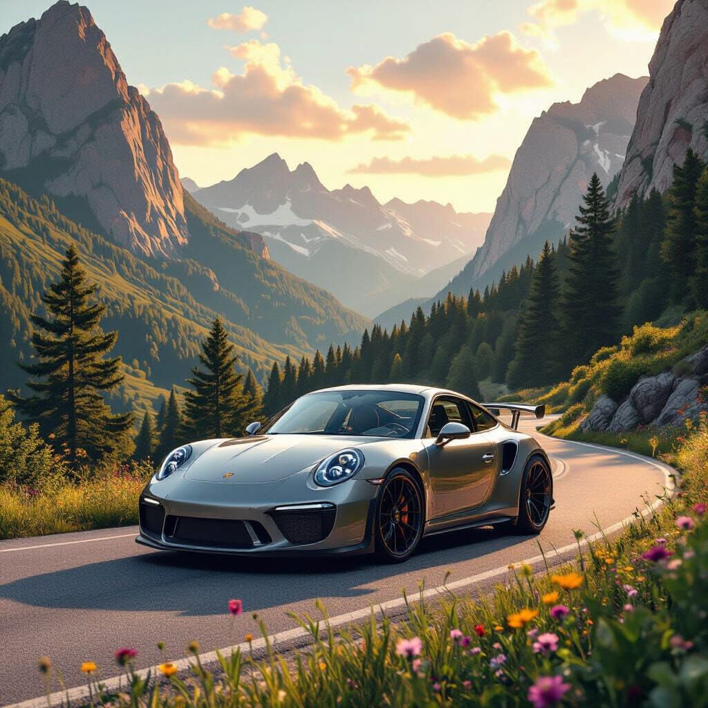 Porsche 911R on Mountain Road in Atmospheric Style