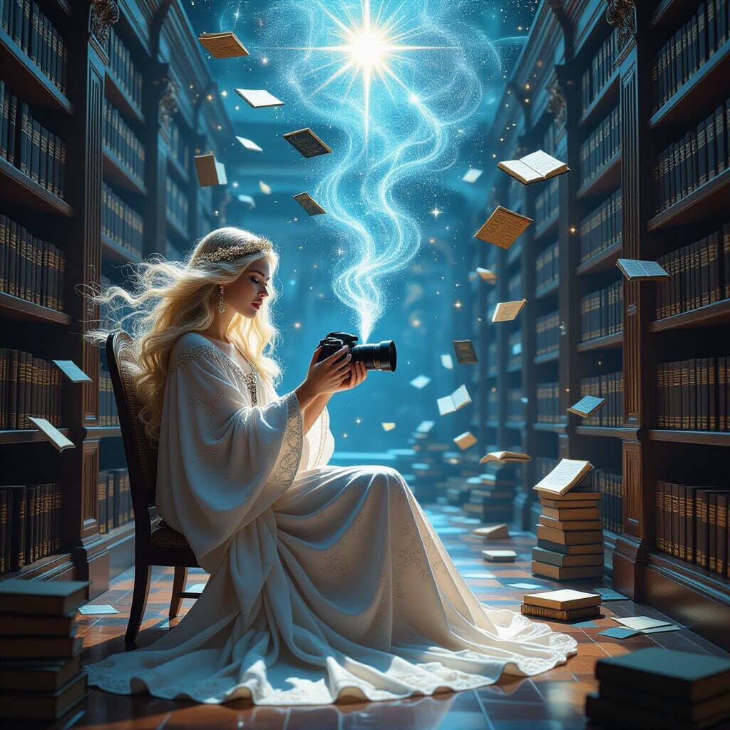 Celestial Librarian in a Cosmic Renaissance Library