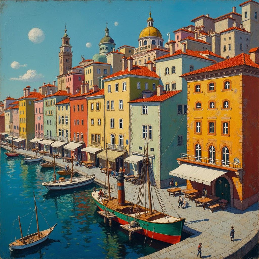 Trieste Port in 1907, in the Style of Egon Schiele