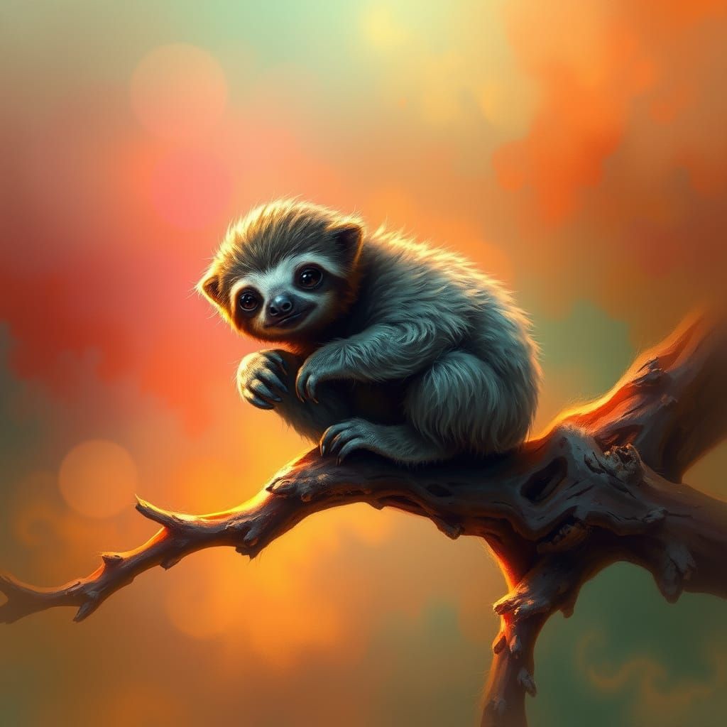 Whimsical Sloth in a Foggy Paradise