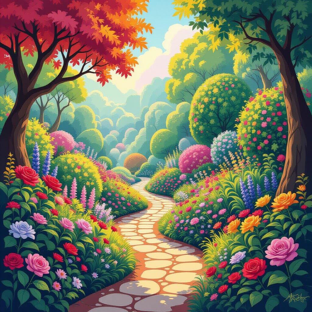 Whimsical Garden with Surreal Flora in Fantasy Style