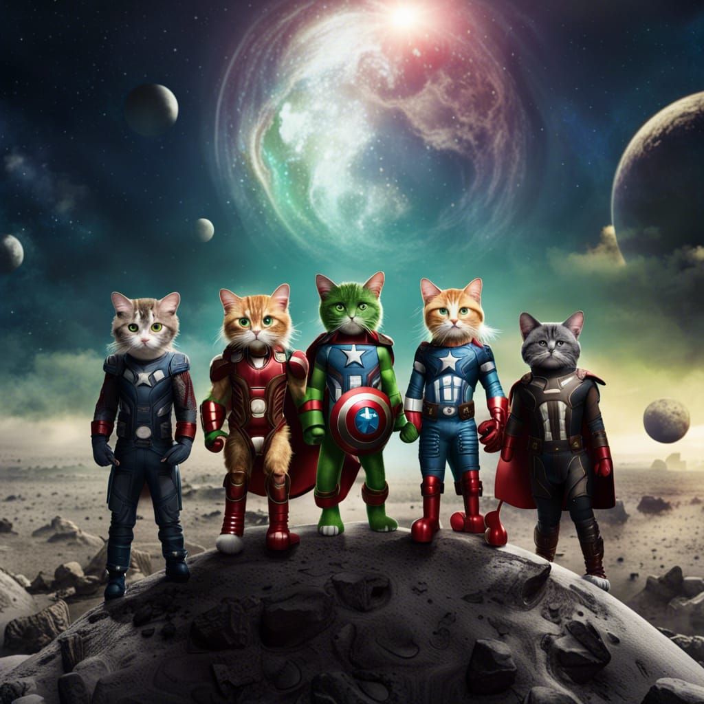 Cats as Avengers on the Moon: Digital Art