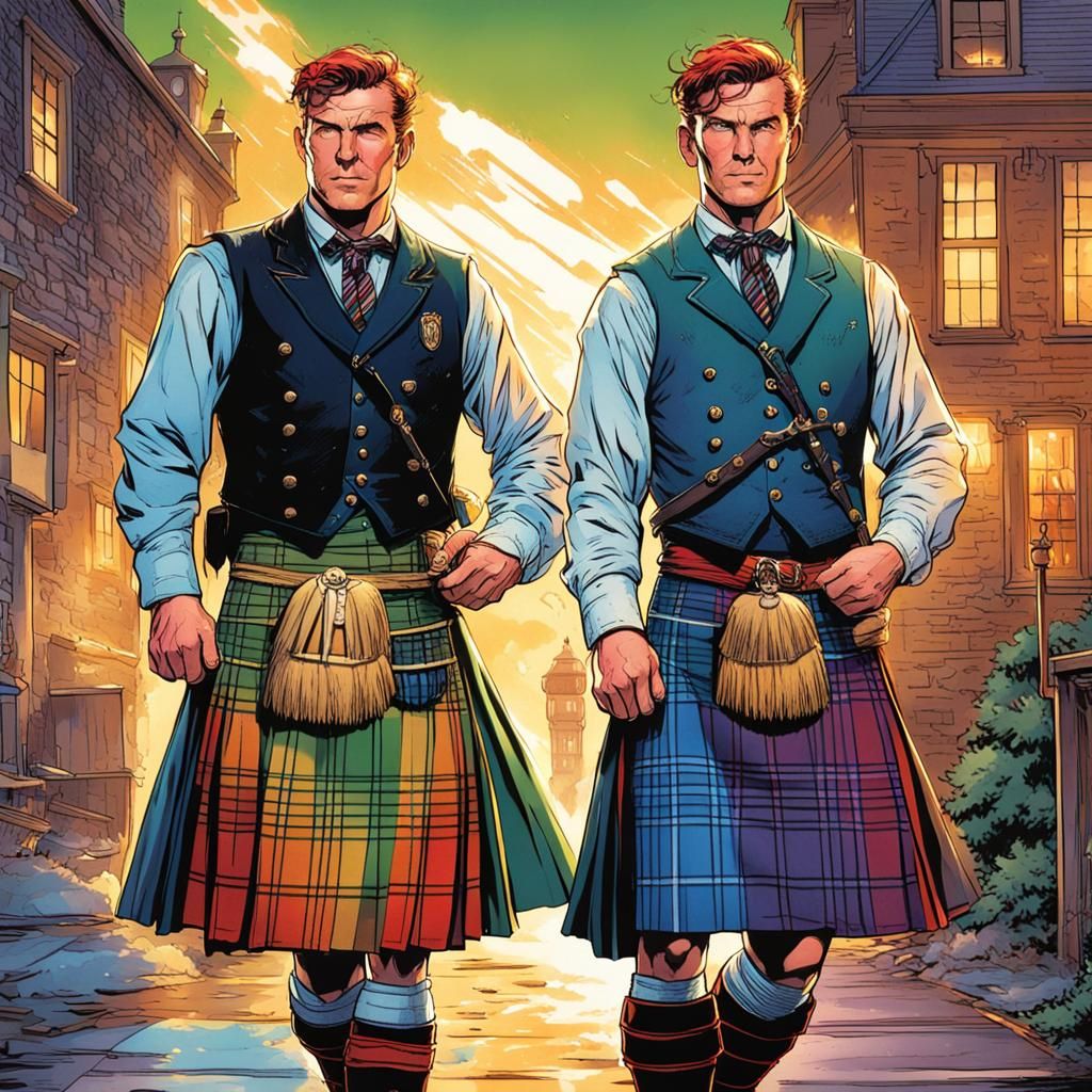 Vintage Gay Scottish Men in Rainbow Kilts