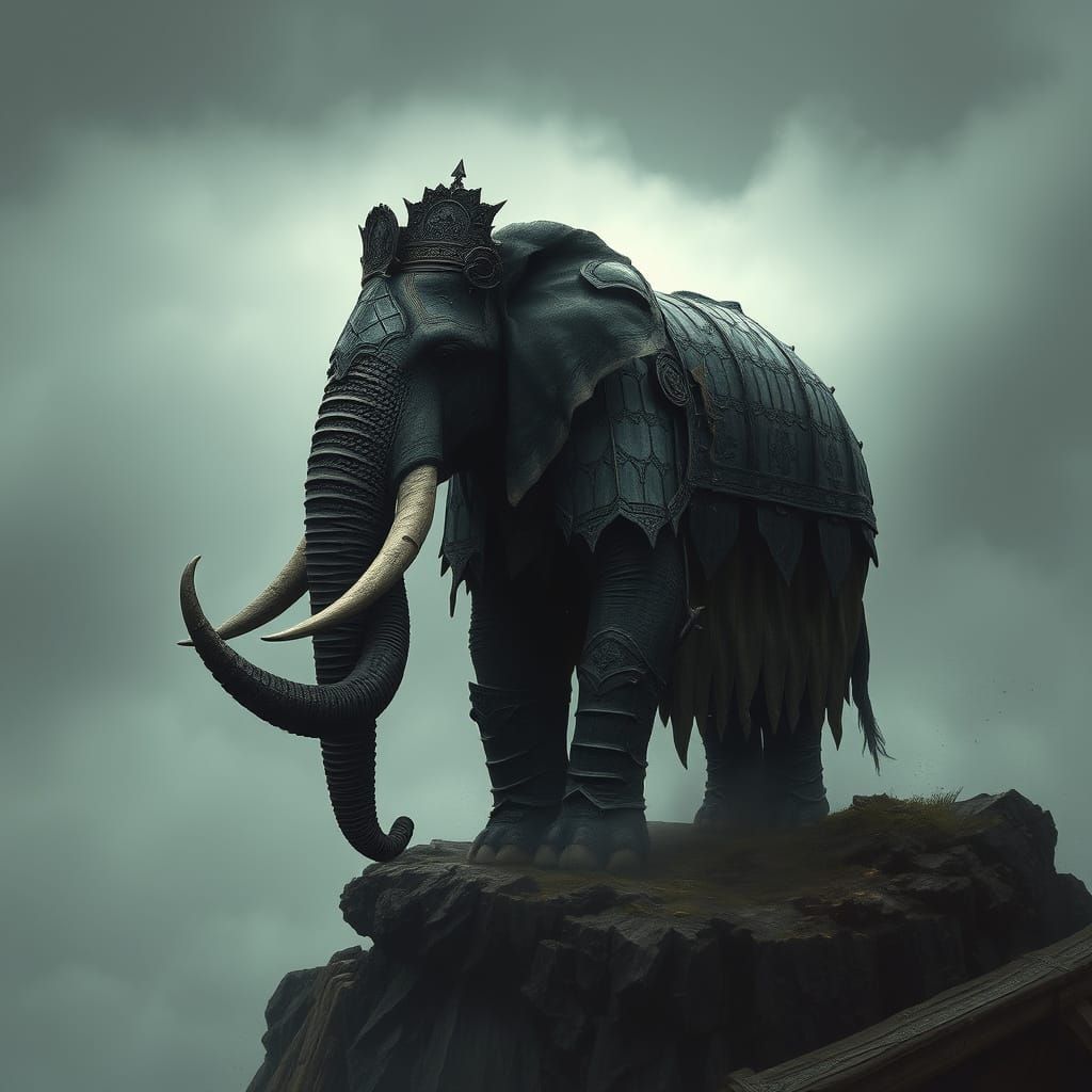 Armored Elephant on Misty Island, Gothic Style