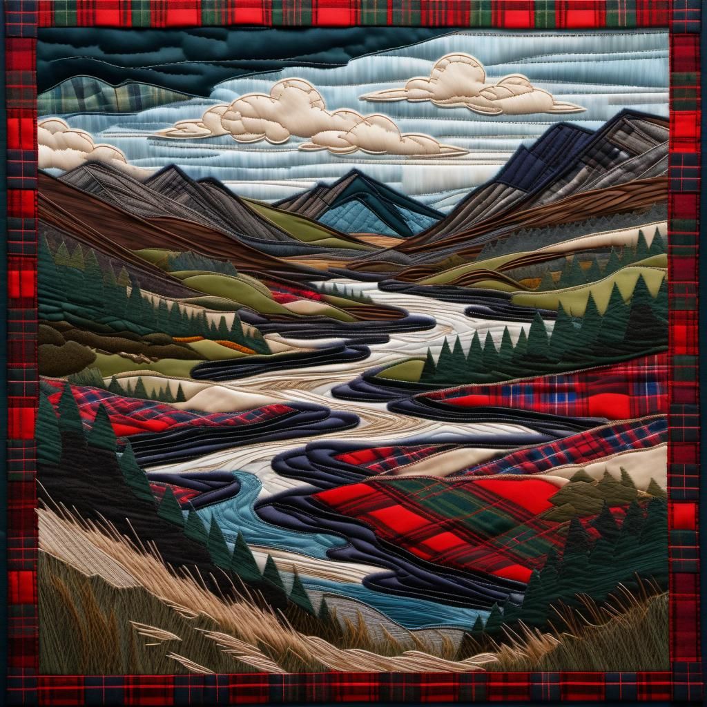 Scottish Highlands Collage in Tartan Cloth