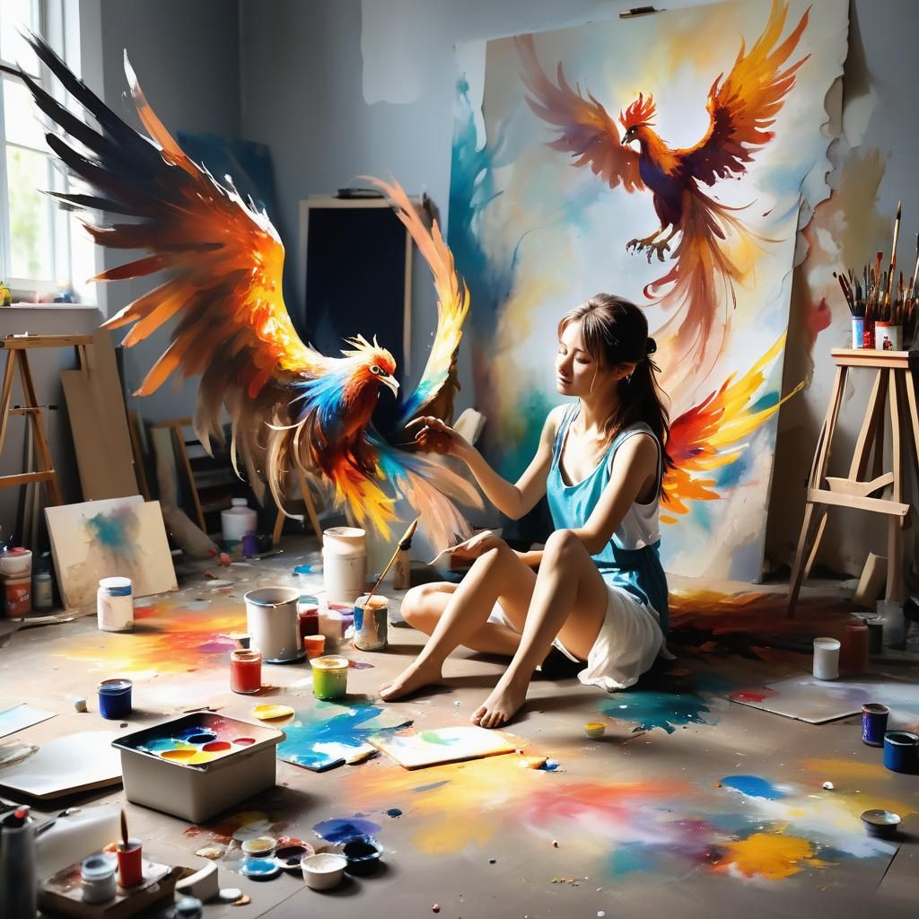 Fairy Painter's Phoenix Emerges from Canvas