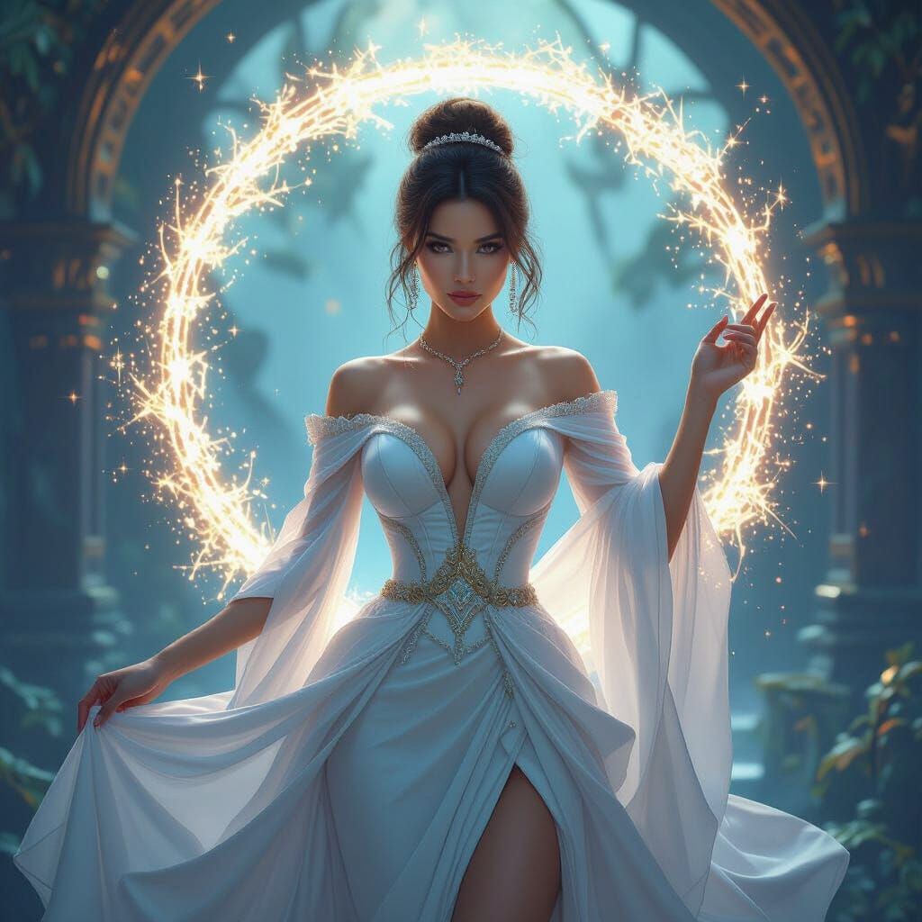 Radiant Woman in Fantastical Realm: Matte Painting