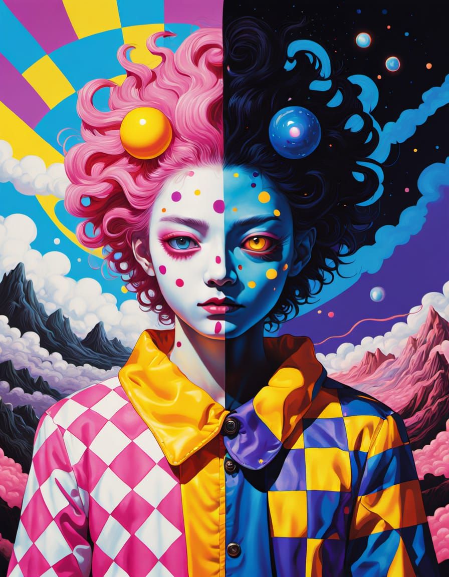 Surreal Clown Duality in Contemporary Digital Art