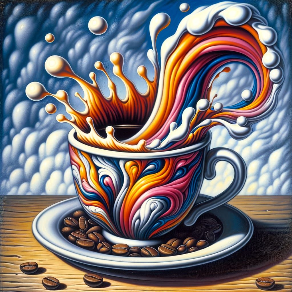 Surreal Coffee Dance in Oil on Canvas