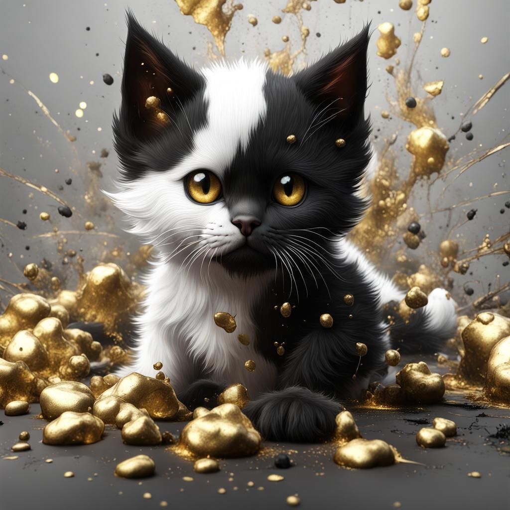 Splatter Paint Kitten: Detailed Fantasy Concept Art