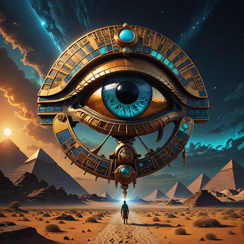 Egyptian Eye of Ra in Hyperrealistic, Dreamlike Detail