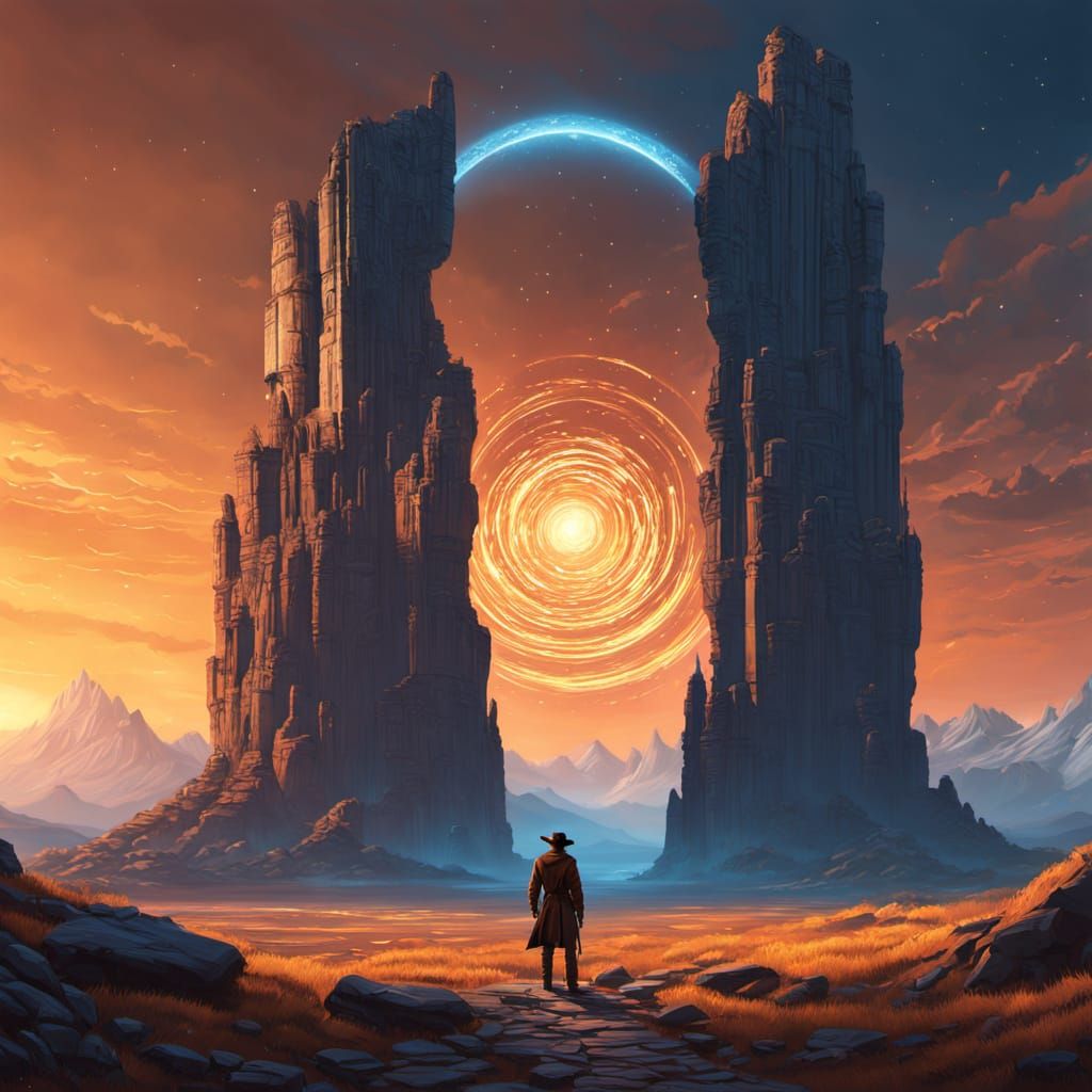 Cowboy at Portal in Mystical Realism Style