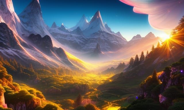 Mystical Mountains with Swirling Arcane Magic