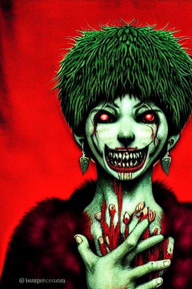 Creepy Anime Cat-Girl Portrait in Horror Style