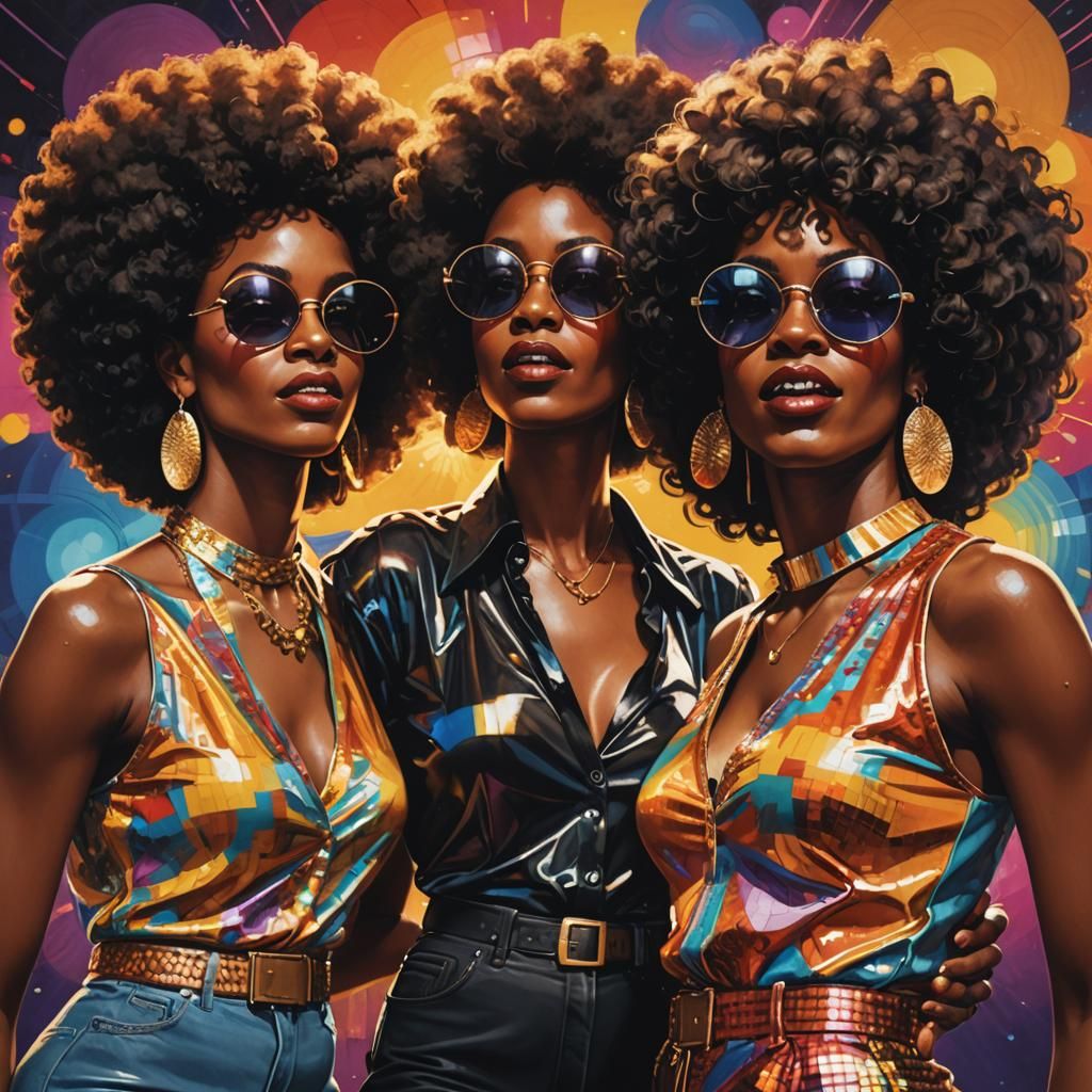 1970s Disco: Three Afro-Wearing Women Dancing
