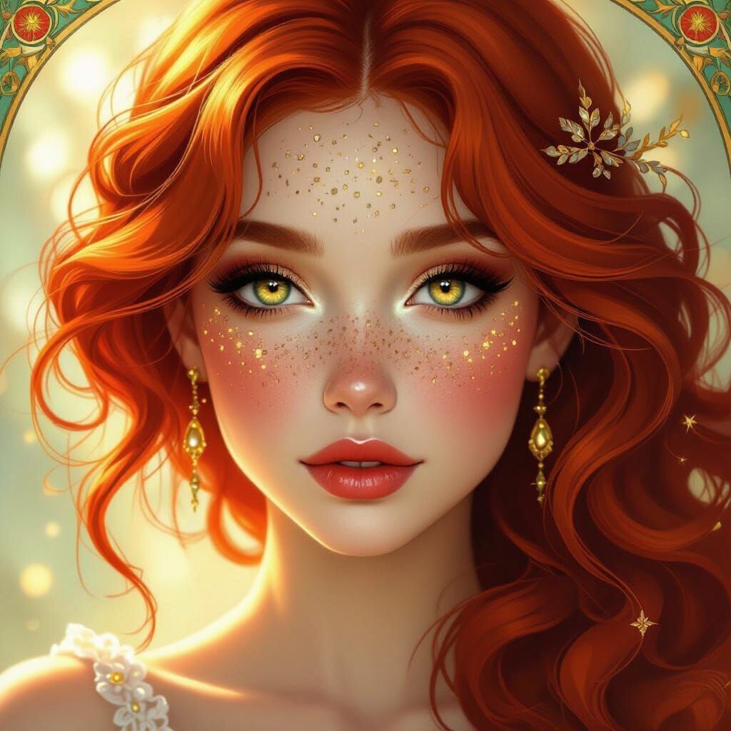 Pretty Girl with Ruby Hair and Gold Freckles