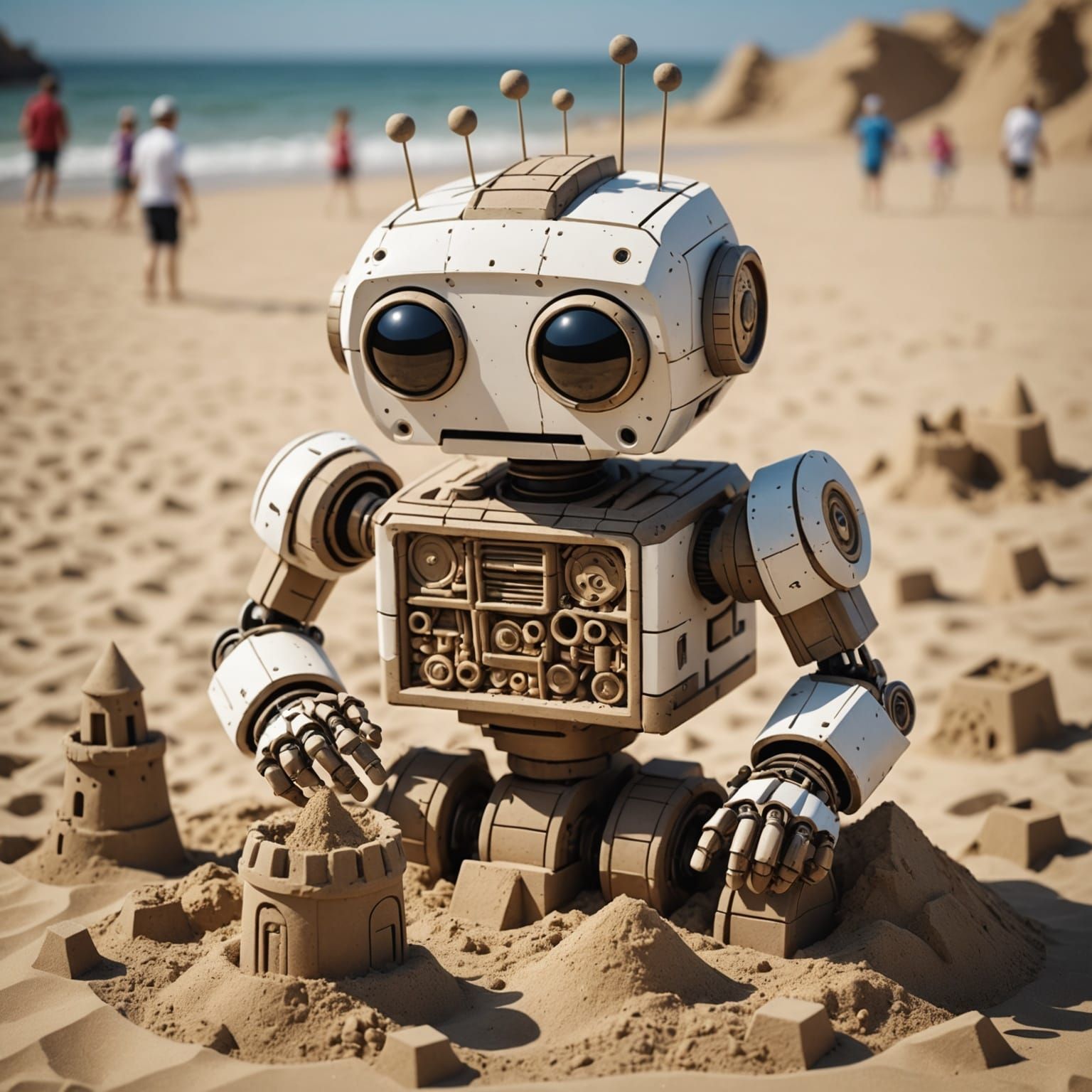 Robot's Elaborate Sandcastle: Detailed Character Design