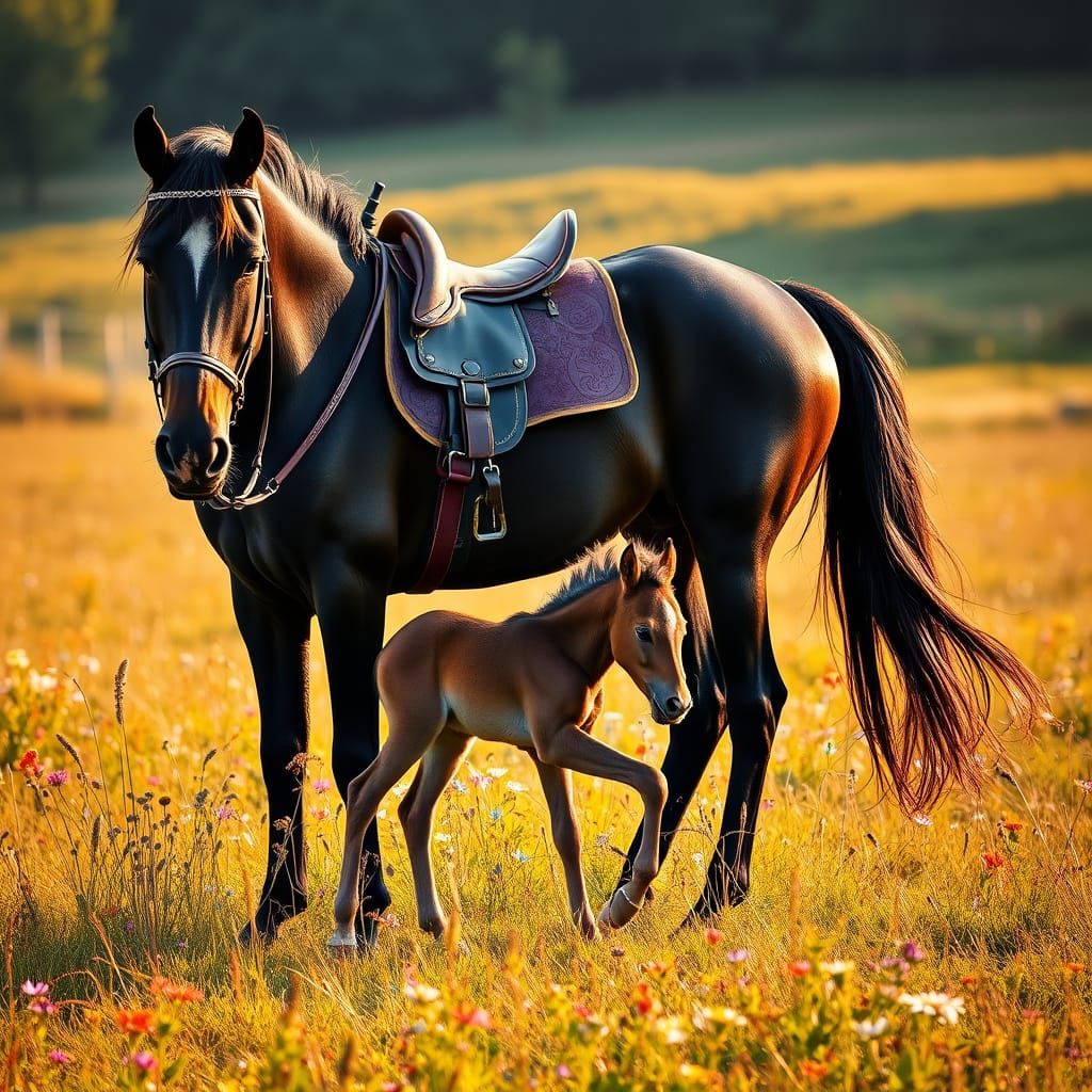 Majestic Horses in a Vibrant Meadow