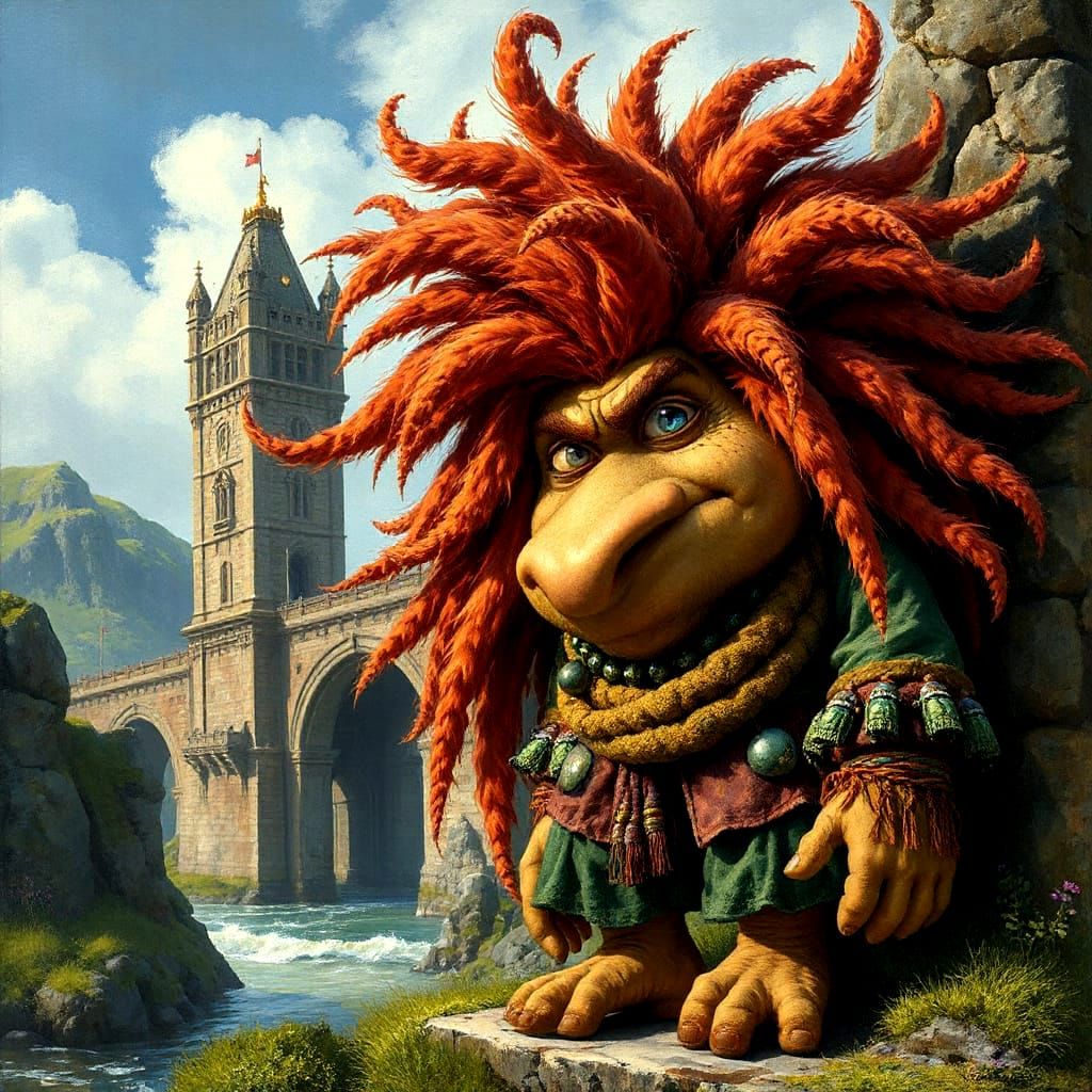 Giant Hippie Troll Guarding Toll Bridge