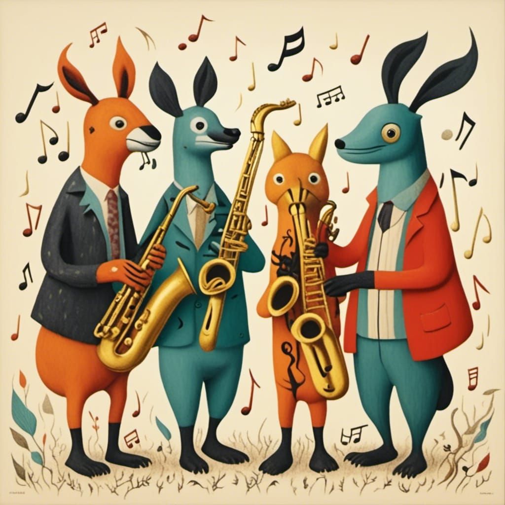 Whimsical Woodcut Jazz Band Record Sleeve