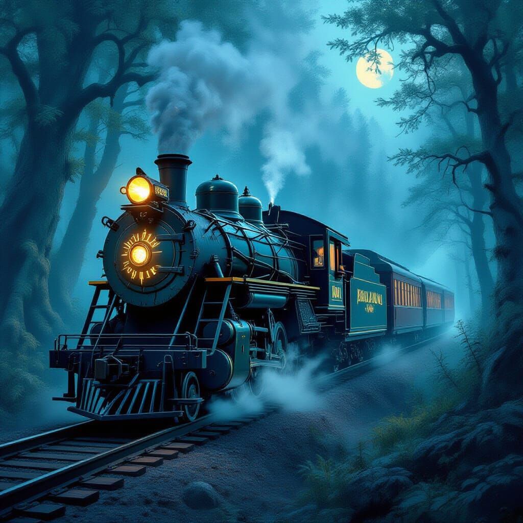 Ethereal Fantasy Train in Enchanted Forest
