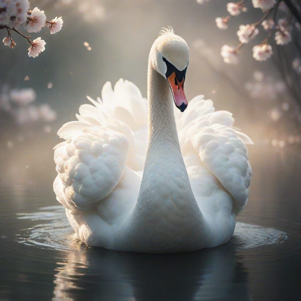 Elegant Swan in Impressionistic Style with Plum Blossoms