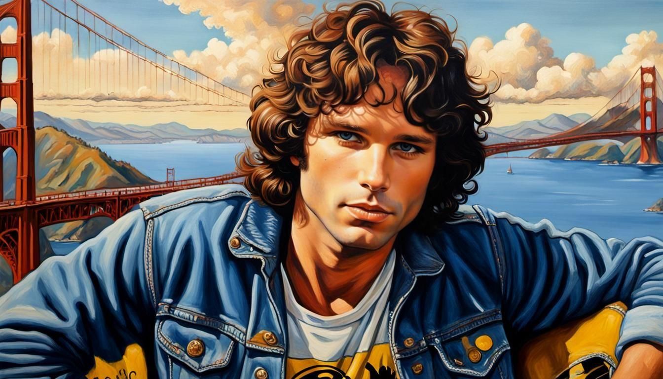 Singer Portrait with Golden Gate, Realism Tattoo Style