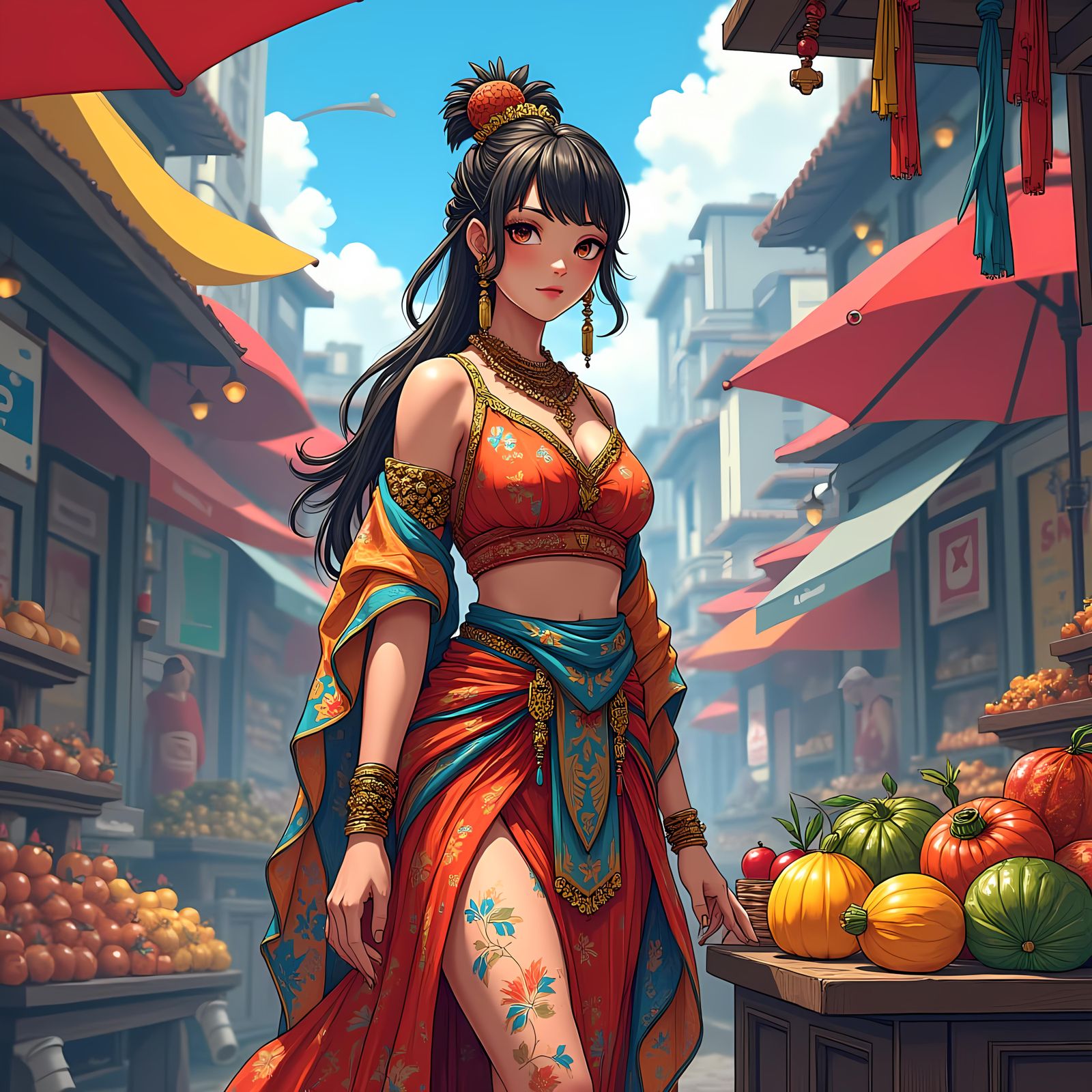 Anime RPG Vendor in Exaggerated Anime Style