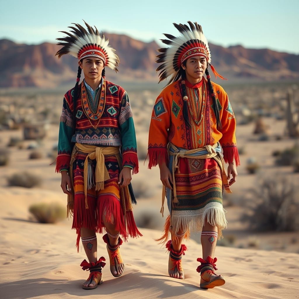 Navajo Two-Spirit Men in Desert Landscape: Indigenous Art