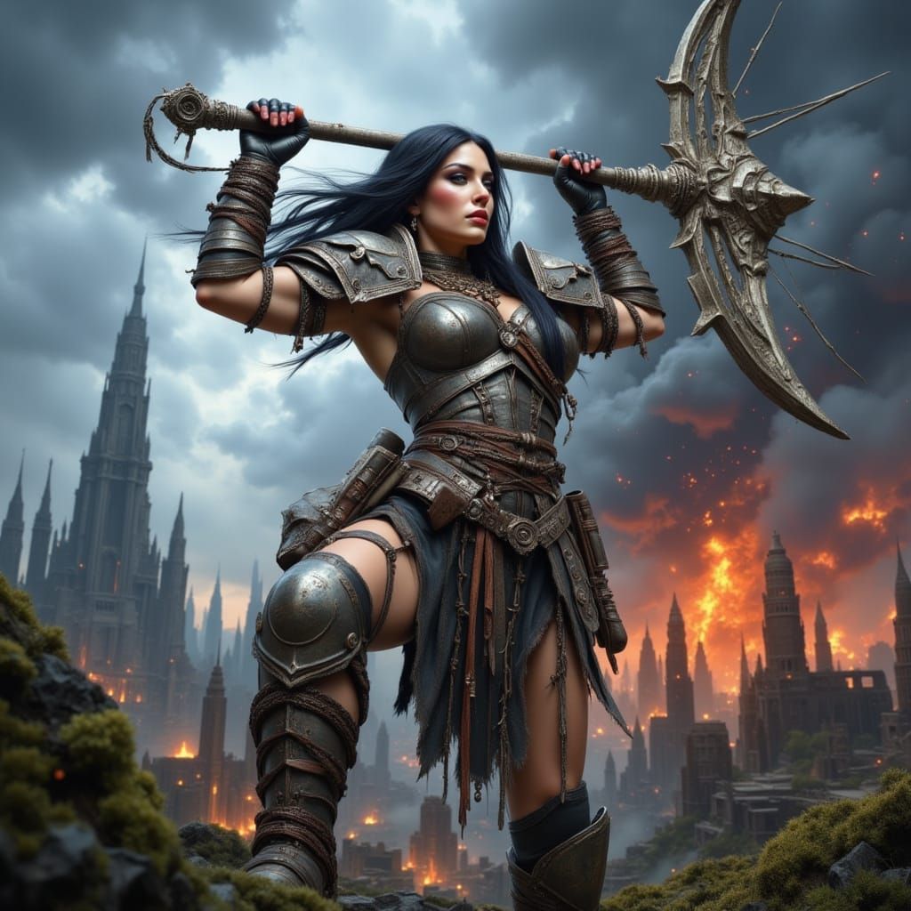 Muscular Elf Warrior in Leather Armor Amidst Ruins