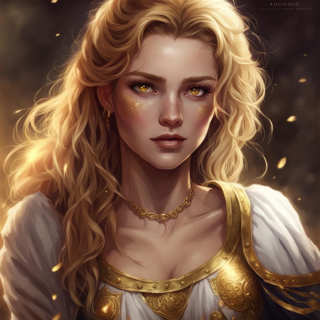 Aasimar Bard with Golden Eyes Portrait