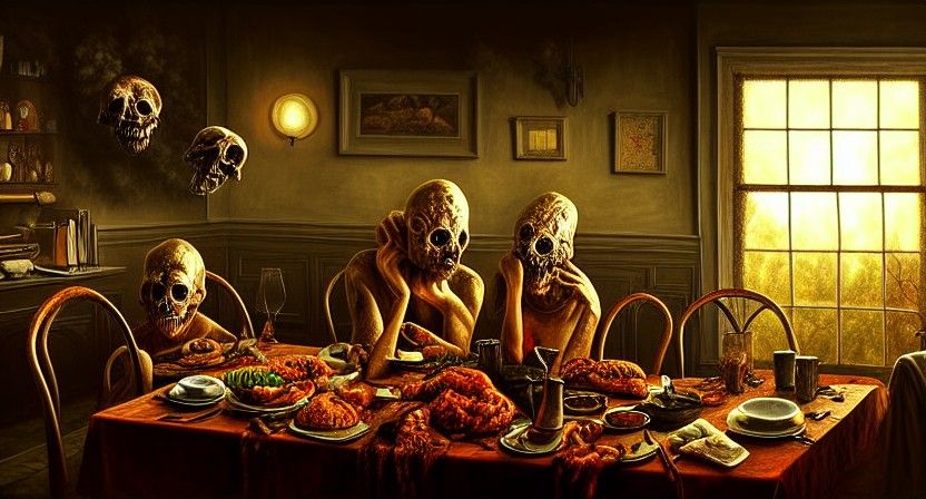 Horrific Surreal Dinner in Ultra-Realistic Style