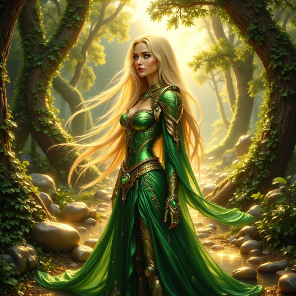 Graceful Elf Warrior in Sunlit Glade