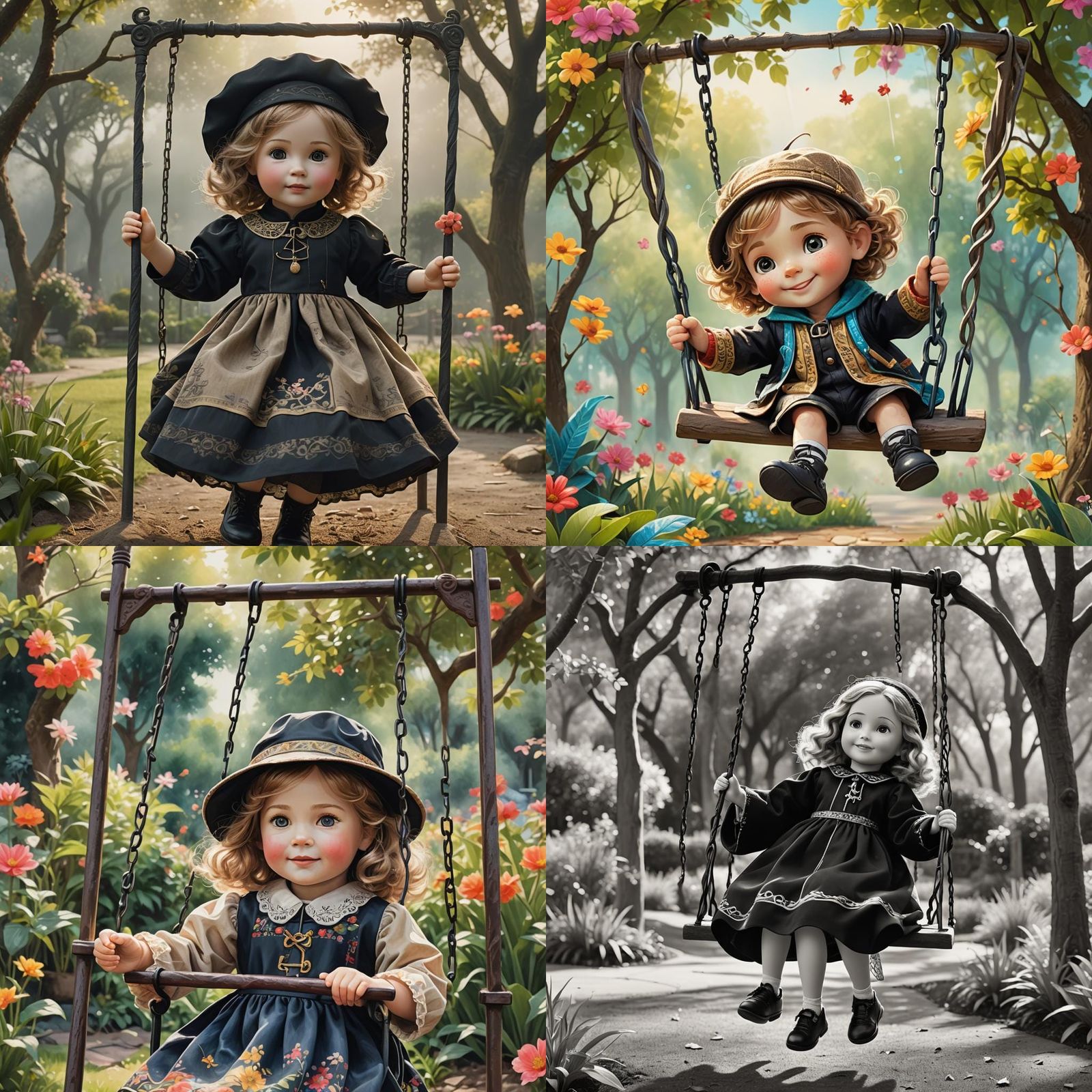 Child Doll Swinging: Detailed Matte Painting