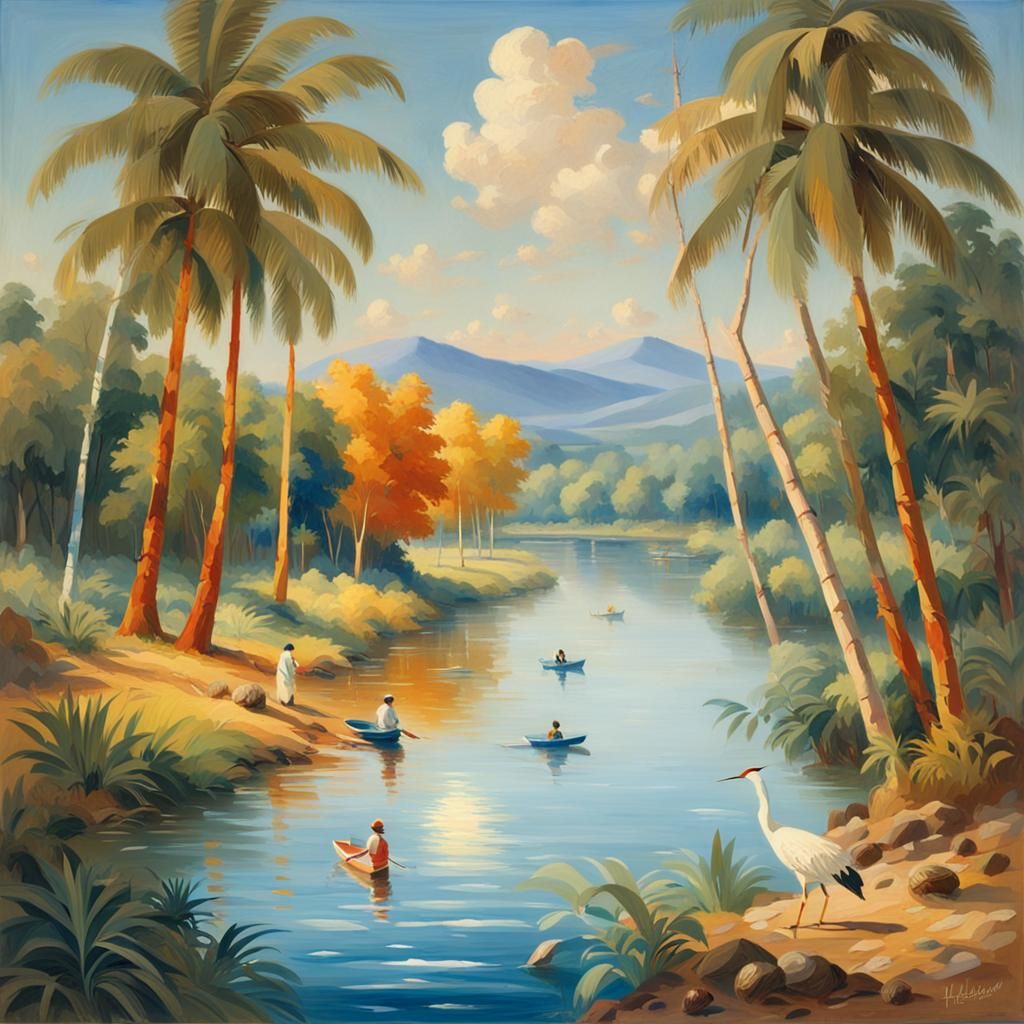 Vibrant Stream Scene in Hudson River School Style