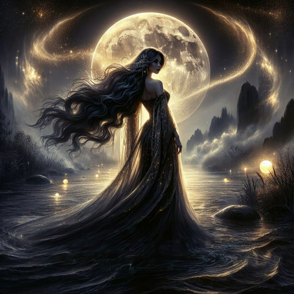 River Witch Commanding Moonlit Waters