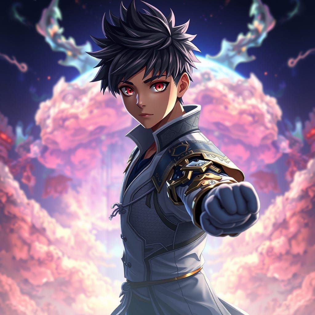 Heroic Anime Digital Art in Cyberpunk Style