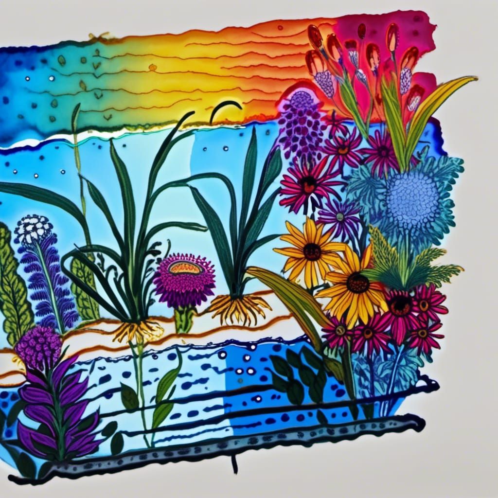 Cosmic Botanical Garden in Precision Ink Drawing