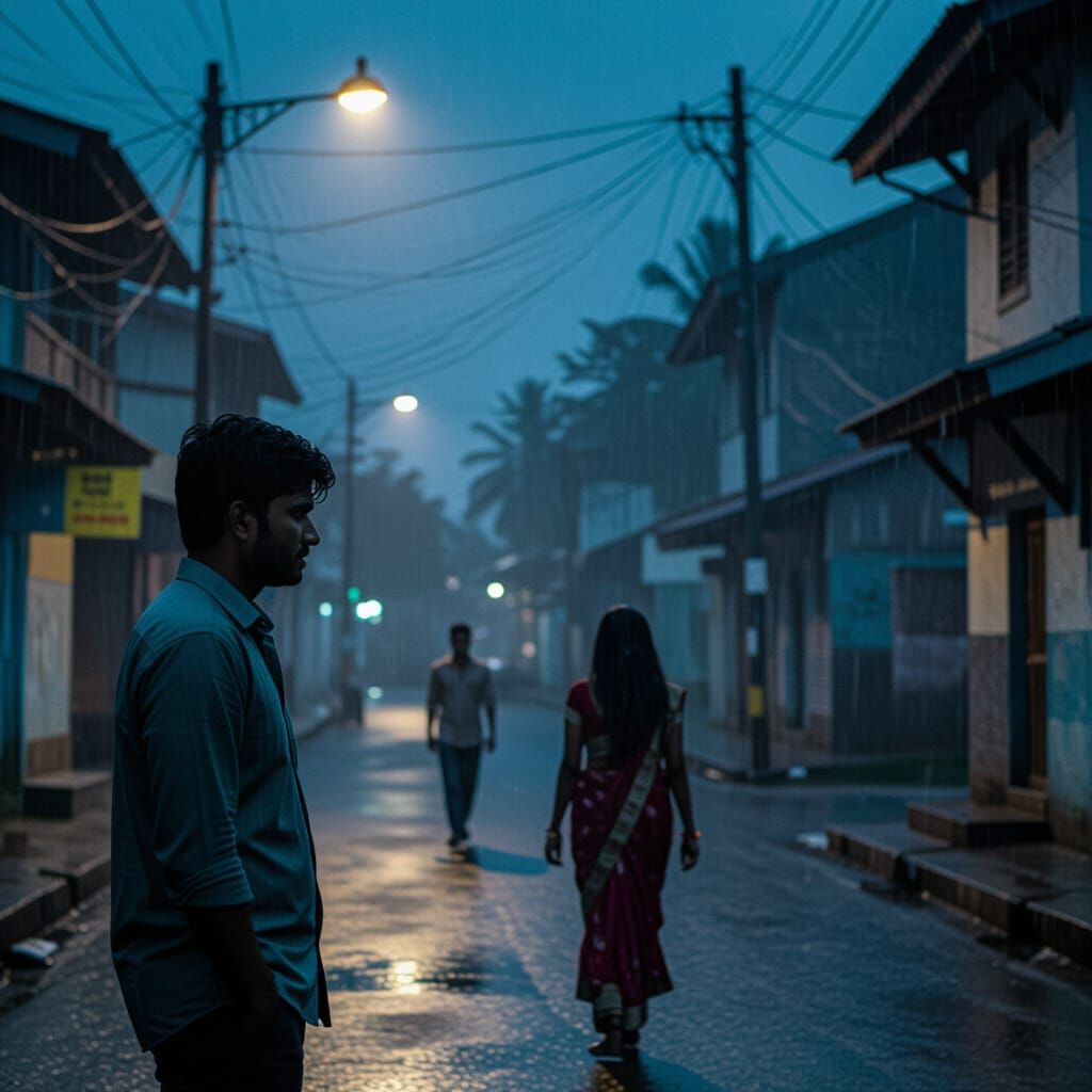 Emotional South Indian Street Scene in the Rain