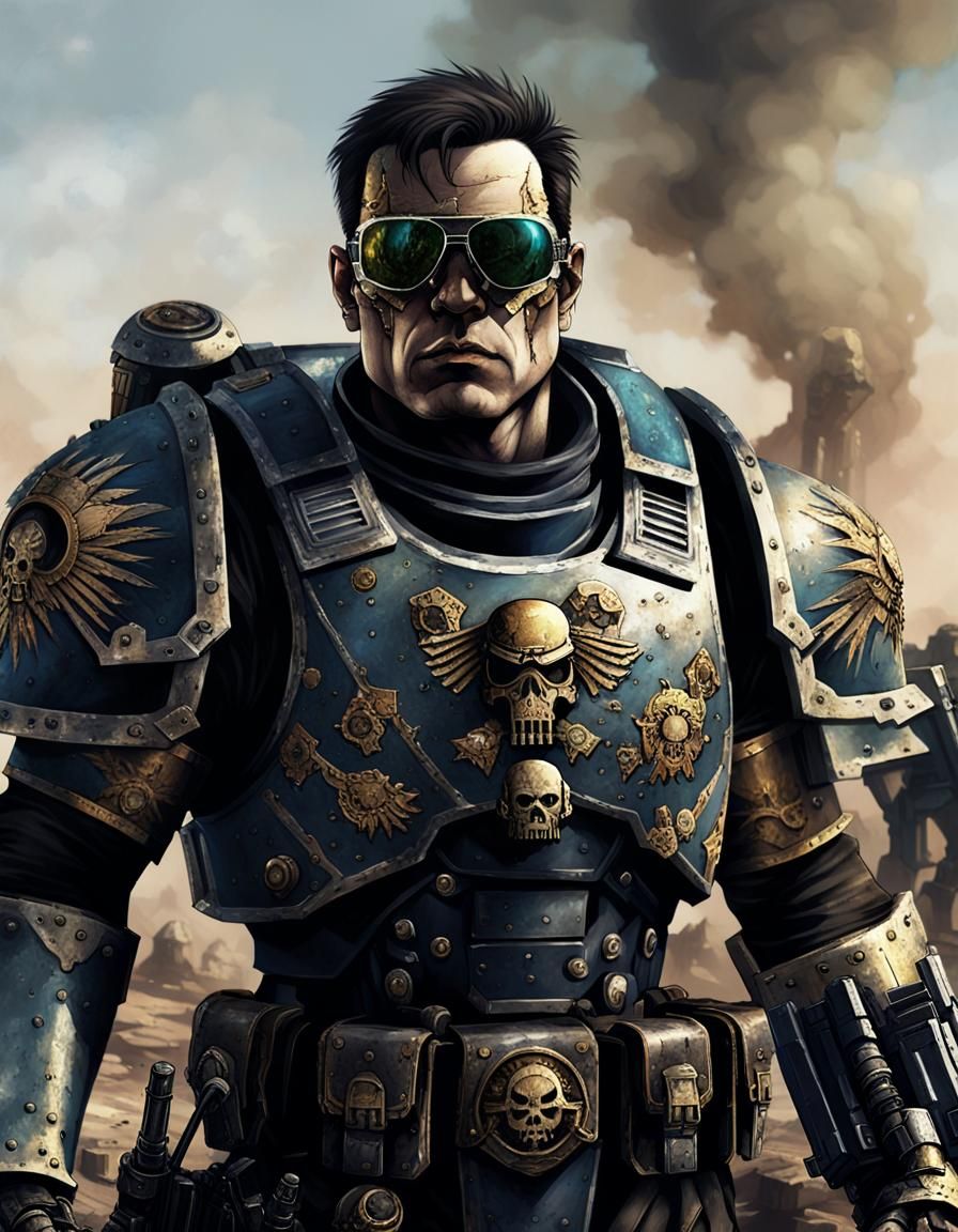 Heroic Space Marine on Ruined Battlefield