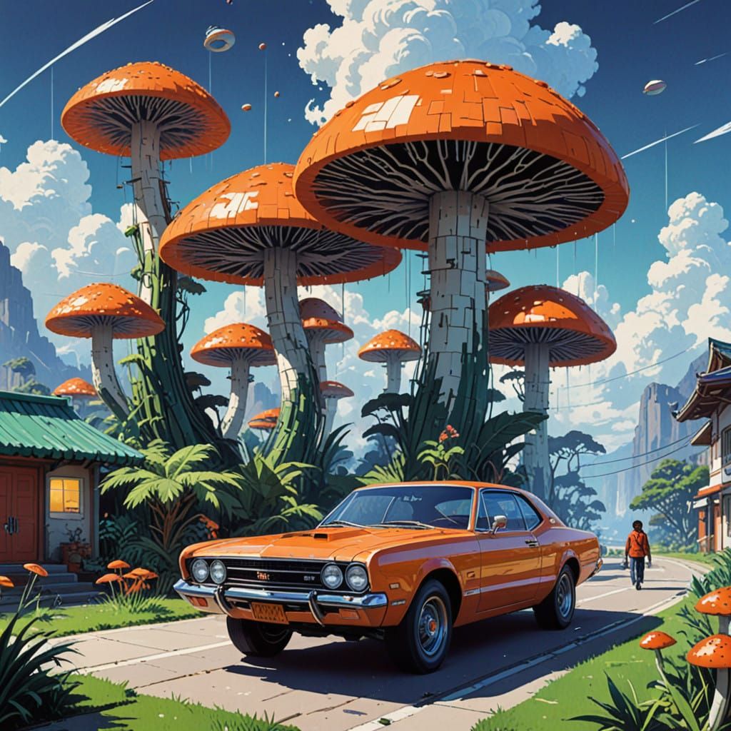 Pixel Art Arcade Game Box Featuring Vibrant Mushrooms