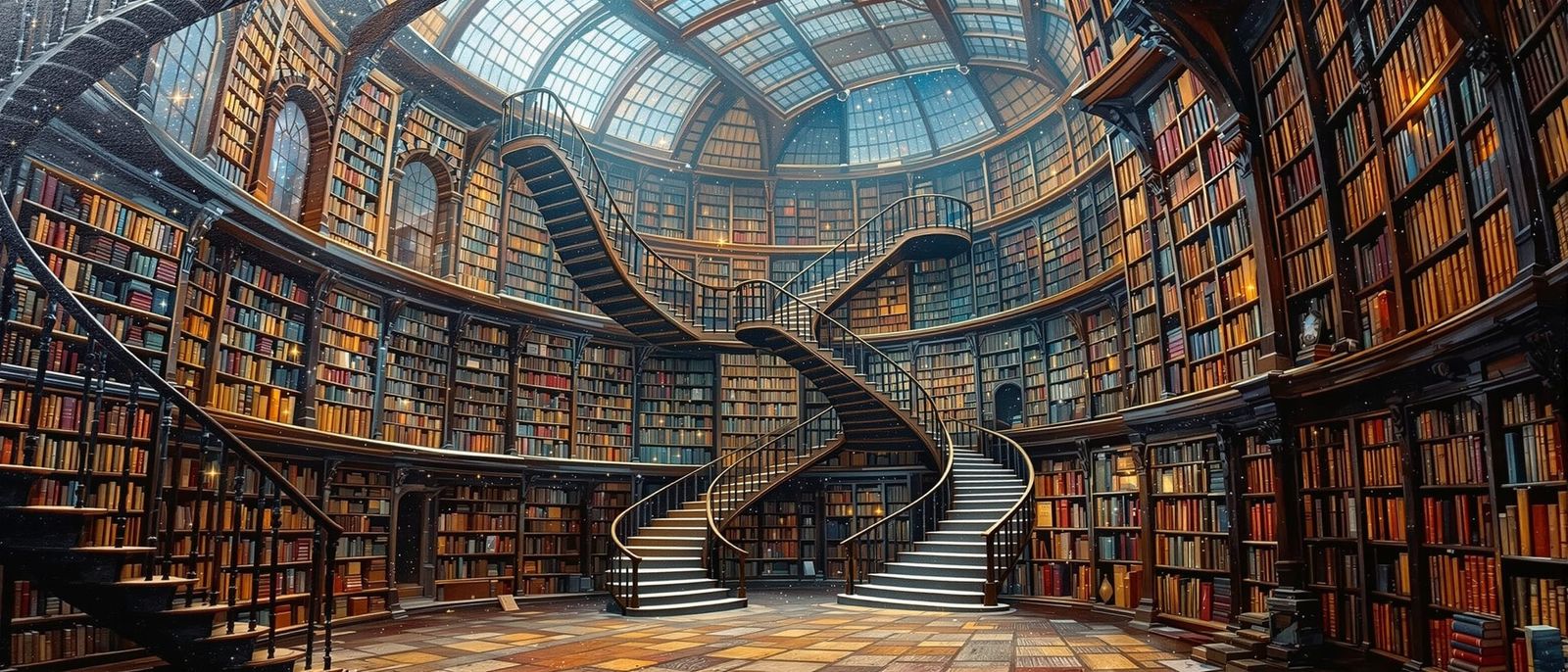 Library Scene in Impasto and Palette Knife Style