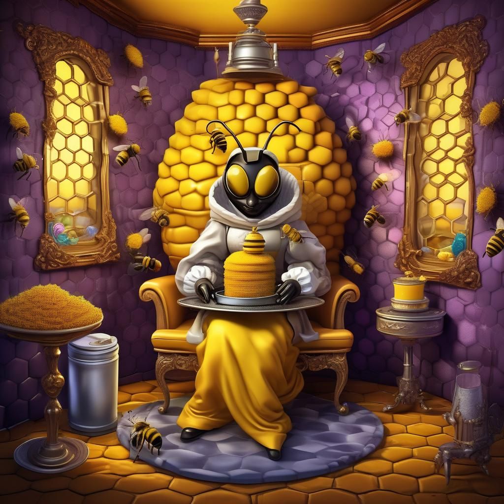 Queen Bee on Throne in Bee Hive