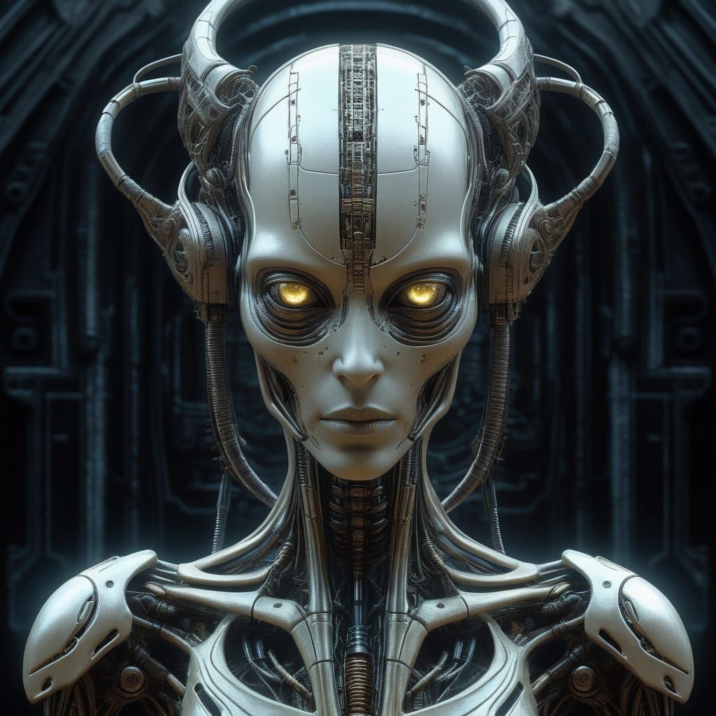 Feminine Cyborg with Biomechanical Plating in Sci-Fi Art